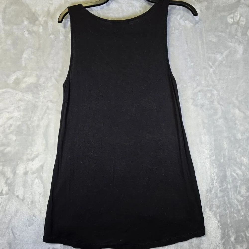 U-Knit Tank Top Womens Black Large Abstract Floral Silver Sequin Design